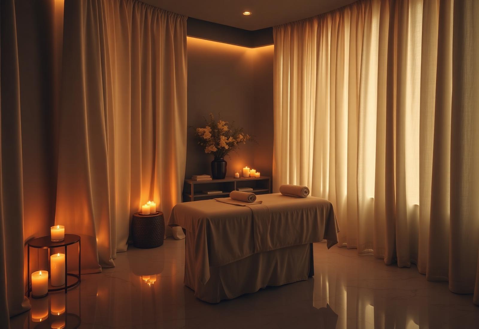 Candlelit treatment room at Sharon Bonneau Massage & Spa